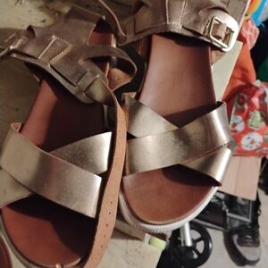 MIA Women's Metallic Bronze Cross-Strap Sandals